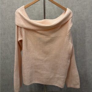 Cozy Off-Shoulder Ribbed Sweater in Light Peach